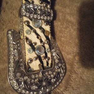 Elegant Crystal Embellished Zebra Print Belt